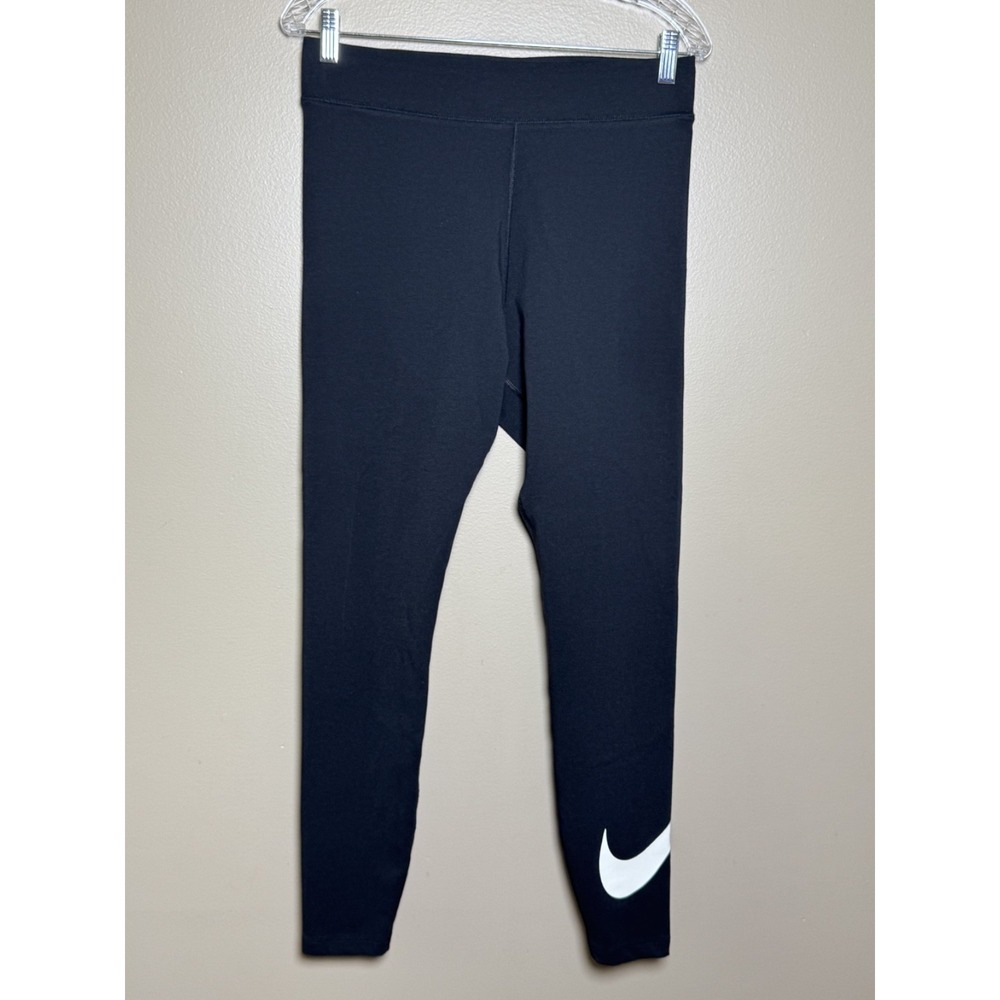 Nike Essential Women Black Leggings White Swoosh DV7795-010 Size L